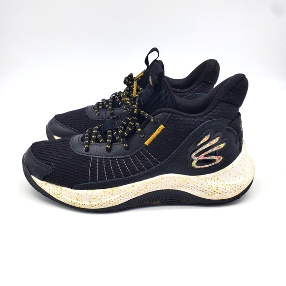 Under Armour Shoe 9.5 Mens 11 Wm UA Curry 3Z7 Black Gold Basketball Sneakers - Picture 1 of 8